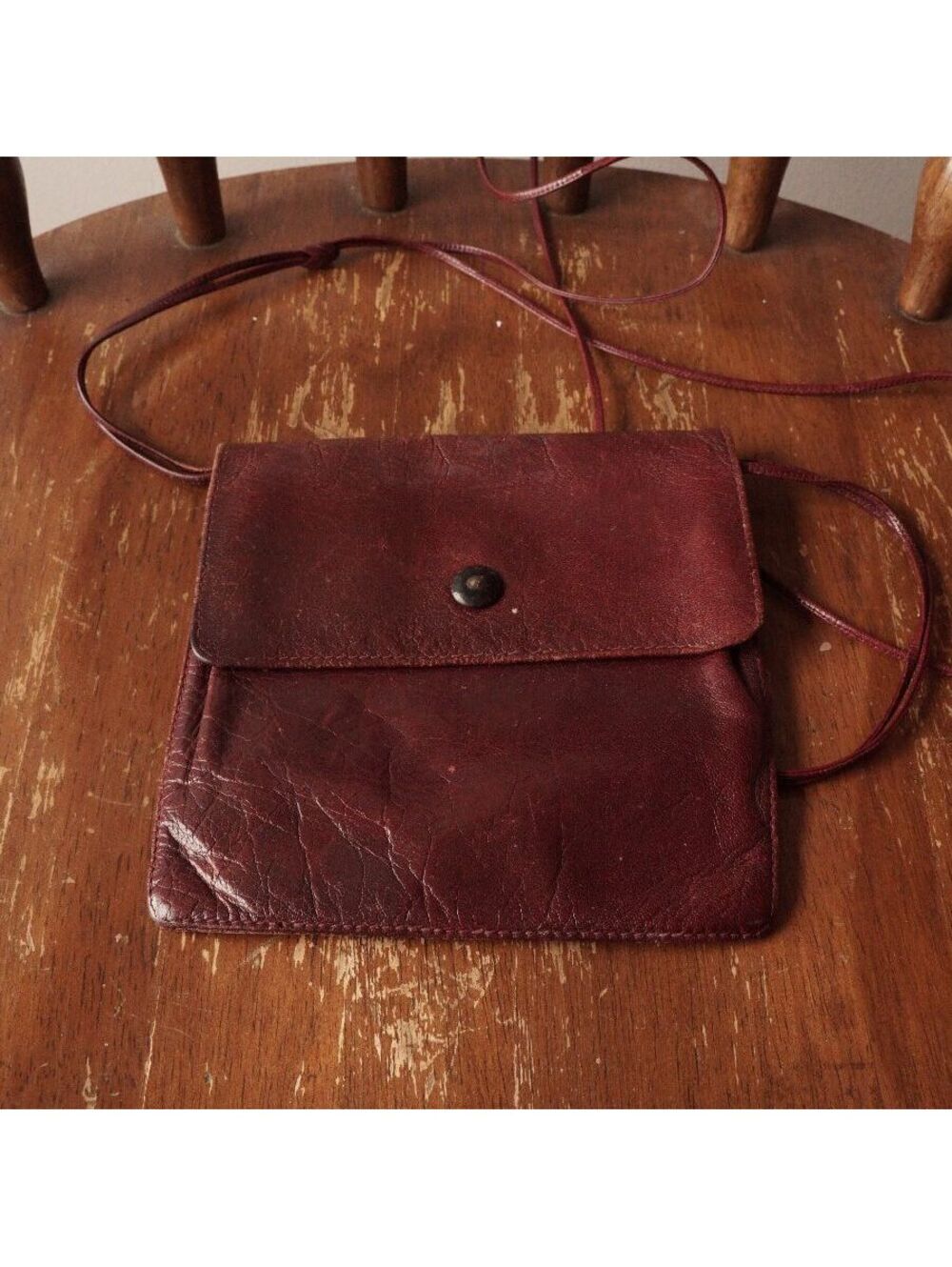 Vintage Burgundy Leather Crossbody Bag with Button Closure